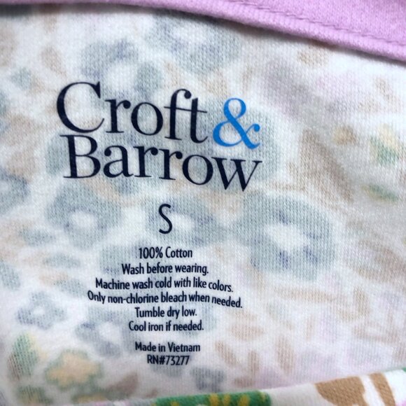 Croft & Barrow Violet Green Floral Boat Neck 3/4 Sleeve Top S - Picture 3 of 5